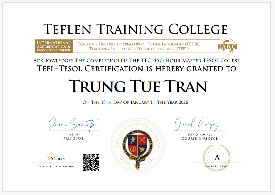 TESOL Certificate Sample